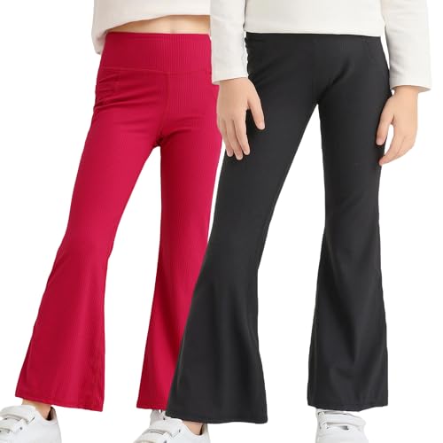 Girl's Flare Leggings with Pockets Kids Stretch Bell Bottoms Flare Pants Dance Bell Bottoms Leggings Size 5-12Y