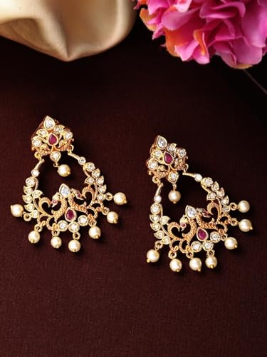 Image of Rubans Chandbali Earrings Gold Plated Traditional Pearl Detailed Jewellery Gift for Women & Girls