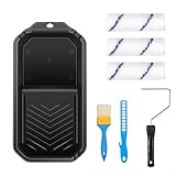 Helilyco Set di rulli per pittura con vassoio, telaio a rullo e pennelli, kit per pittura domestica, 7 pezzi, per pareti e soffitti