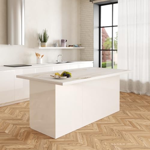 VE.CA - Isola da cucina Erika - Colore bianco lucido - Credenza cucina - Mobile cucina - Ideale per una cucina completa - Ideale come tavolo da pranzo - Made in Italy (Shabby Chic)