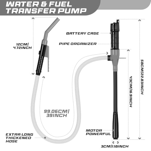 Image of Portable Transfer Pump Battery Operated Electric Siphon Pump for Gas, Fuel, Diesel, Water Transfer 2.4 GPM Flow Oil Extractor, 47 Inches Hose-Easy to Use Hand Fuel Pump, Multi-Use Transfer Pump(Grey)