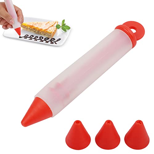 4 Nozzles Cake Decorating Pen, Silicone Chocolate Frosting Pen for Cookie Decorating(red)