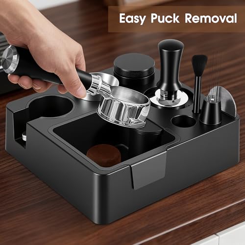Image of Reoszeank 58mm Espresso Accessories Kit, Espresso Knock Box and Tamping Station, Coffee Tamper, Distributor, WDT Distribution Tool, Dosing Funnel and Puck Screen Set Fits Breville 58 mm Portafilter