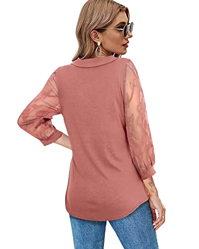 Vafoly Tunic Tops To Wear With Leggings, 3/4 Sleeve Blouses Womens Fall Tops Collared V Neck Work Tunic Shirts For Ladies Office Professional Stylish Flowy Tops For Women Fashion 2022 Carmine M #TOP2