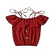 Genérico Tops de lino de algodón para niñas, conjuntos con volantes para niños pequeños, Tops de tirantes con botones para bebés para niños sólidos Tope Puerta Muelle (Wine, 5-6 Years)