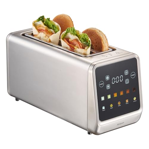 Yabano Toaster 4 Scheiben mit Touchscreen & Memory-Funktion, Single-Slice-Technologie, Timer, Auftau- & Aufwärmfunktion, Edelstahl Toaster mit 6 Bräunungsstufen, 5 Brotprogramme