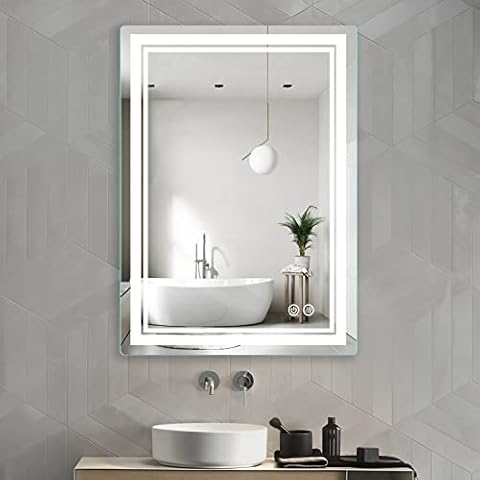 Butylux 28x20 inch LED Lighted Bathroom Mirror with Anti-Fog, Fashion Bathroom Decor Vanity Mirror with Dimmable, Smart Control, Memory, Adjustable Warm White/Natural/Daylight, Birthday Wedding Gift Cover