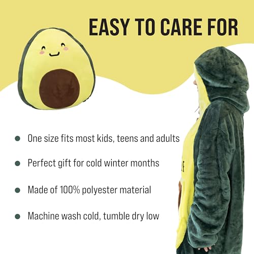 Image of Plushible Wearable Hooded Blanket for Adults, Oversized Hoodie with Sleeves & Pocket, 2-in-1 Comfy Hoodie Blanket Pillow - Avocado