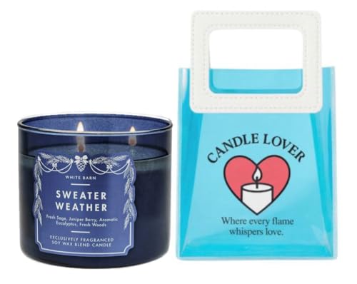 Sweater Weather - White Barn-Bath&Body 3-Wick Scented Candle 14.5 OZ Burns 25-45 Hours and Gift Bag CANDLES Lovers (Label Artwork Varies)