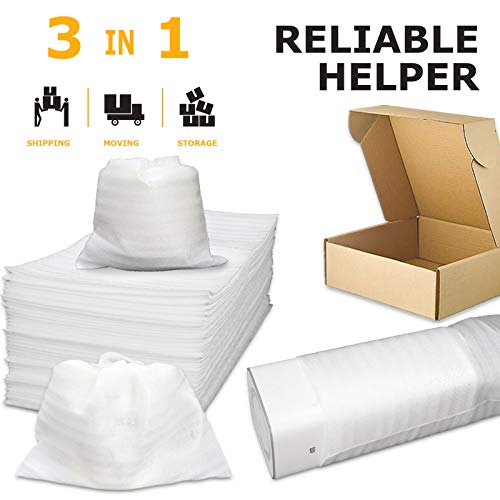 50 Pack Cushion Foam Pouches & Wrap Sheets, 6.3" X 11.8" Moving Foam Wrap Pouches For Moving, Shipping, Packaging Fragile Items Mug, Glasses, China And Dishes, Packing Cushioning Supplies #TOP3