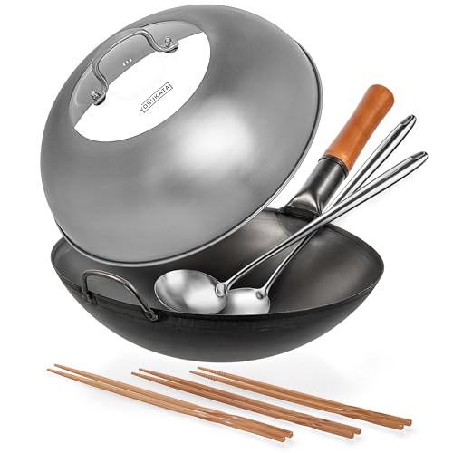 YOSUKATA Wok de Acero Carbono 14" con Accesorios