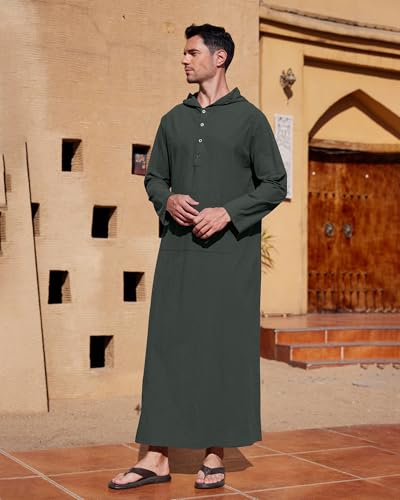 YAOHUOLE Kaftan for Men Long Sleeve Muslim Thobe for Men Big and Tall Kaftan with Hoodie3