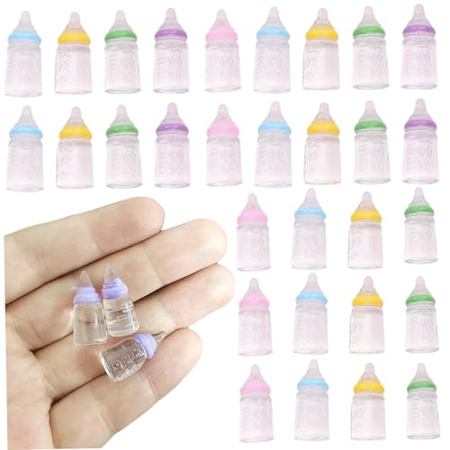 30 biberones para muñecas de bebé, mini biberones de plástico coloridos, botella de juguete compacta y ligera, novedad, tarro de caramelo pequeño multiusos para bautismo, manualidades