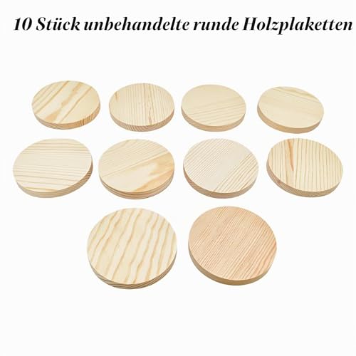 10 Stück Kiefernholz-Kreis-Plaketten, 8x1cm blanko unbehandelte runde Holzkreise Plaketten für Bastelprojekte, Gravierung, Holzbrennen, Malerei