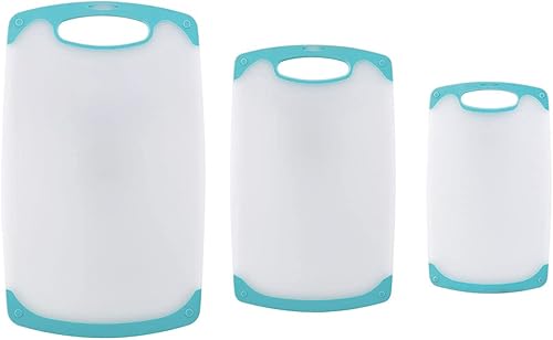 Miniatura 2 de Farberware Juego de tablas de cortar de plástico antideslizante con ranuras para jugos, juego de 3, gris