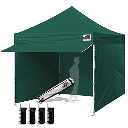 Eurmax Usa 10 X 10 Pop Up Canopy Commercial Tent Outdoor Party Canopies With 4 Removable Zippered Sidewalls And Roller Bag With 4 Canopy Sand Bags & 24 Squre Ft Extended Awning(Forest Green) #TOP1