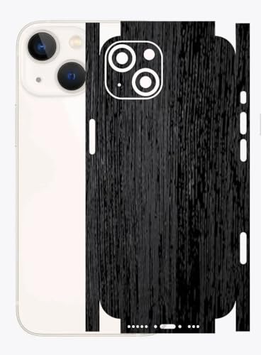 Image of AtOdds - Full Body Back Screen Guard Protector Film - Wooden Textured Lamination Wrap Skin Sticker for iPhone 13 mini | Scratchproof Matte Finish (Design - Rustic Black Wood)