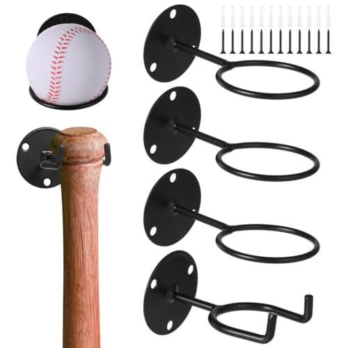 Crochet batte de baseball mural en lot de 4, support haut de gamme avec vis