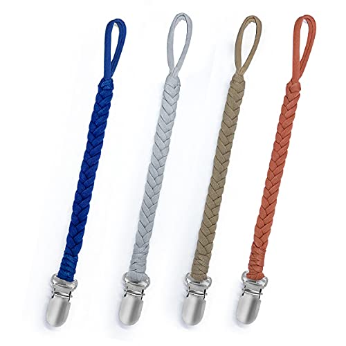 Image of Habadeer Baby Pacifier Clips for Girls and Boys 4 Pack,100% Handmade Braided,Universal All Pacifiers
