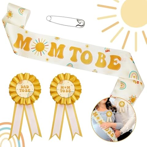 Lopeastar Here Comes the Son Baby Shower Decor Mom to Be Sash Dad to Be Corsage Set, Boho Sun Mommy to Be Sash Baby Shower Sash Set Party Decorations Cover