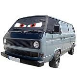 UK Custom Covers Compatibile con VW Transporter T3 Screen Wrap With Eyes Copertura Parabrezza Anteriore (Stile Screen Wrap: Con Occhi, Nero)
