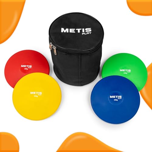 METIS Play Junior Athletics Practice Discus | 4 Pcs Ultra-Durable PVC Track & Field Discuses (0.8lbs)