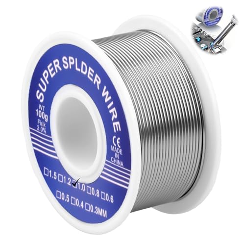 1mm Fil de Soudure, 100g Fil Étain à Souder avec Noyau de Colophane Etain a Souder Electronique Bobine d'étain à Souder Avec Flux pour Soudure la électrique Réparation