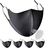 Breathable Face Mask Reusable Black Cloth Washable Comfortable Face-Slimming Masks for Men Women, UV Sunblock Lightweight for Outdoors, Sports, Gym, Work, School, Running, Driving,Travel, 4 Pack