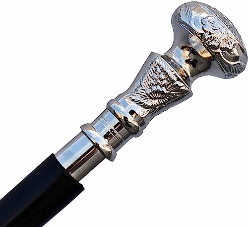 Antique Cane with Silver Vintage Antique Walking Cane Wooden Walking