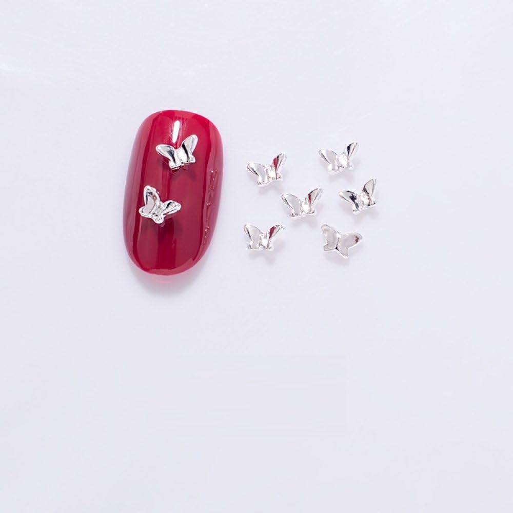 qbodp 50 Pcs Nail Decoration Fashion Nail Decoration Butterfly Decoration for Nail, Nail Supplies Nail Art Decoration Accessories,Silver,5mm×3mm