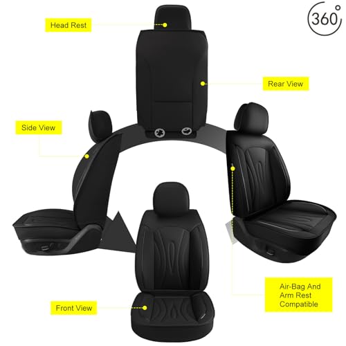 Image of Front Seat Covers for Subaru Ascent 2019-2026 2027 Faux Leather | Waterproof Breathable Scratch Resistant 360 Wrap Airbag Compatible Easy Clean (2 Seats,Black )