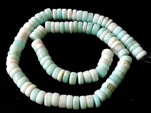LKBEADS Natural PERUVIAN OPAL smooth heishi beads,sky blue color heishi beads,very good, 8.5 mm - 9 mm approx,16"strand[E2074]