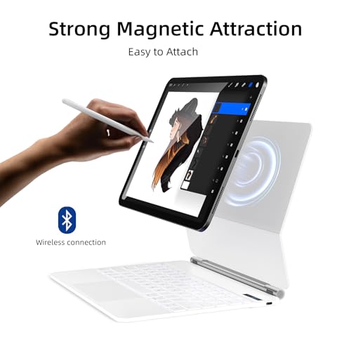 Image of for iPad Pro 13 inch M5 2025 & M4 2024 case with keyboard M4,Magnetic Attach,Multi-Gesture Trackpad,7-Color Backlit,Shortcut Keys,Auto sleep /awake,Magic Keyboard for iPad Pro 13-inch M4 2024,White