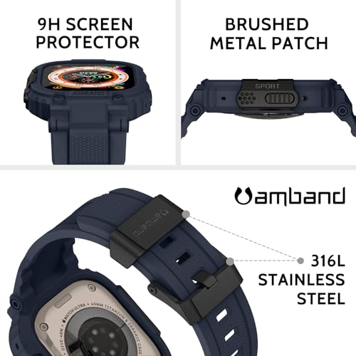 Image of amBand for Apple Watch Ultra 3 /2 /1 Case, M1 Sport Series Durable Bumper and Screen Protector Fits iWatch Ultra Bands 49mm, Waterproof Gym Workout Accessories for Running Swimming Boating - Navy Blue