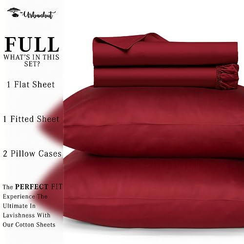 URBANHUT 800 Thread Count Full Size Egyptian Cotton Sheets Set, 4 Pc Bed Sheet Sets for Full Size Bedding, Luxury Hotel Sheets Sateen Finish Fits 16" Deep Pocket - Burgundy