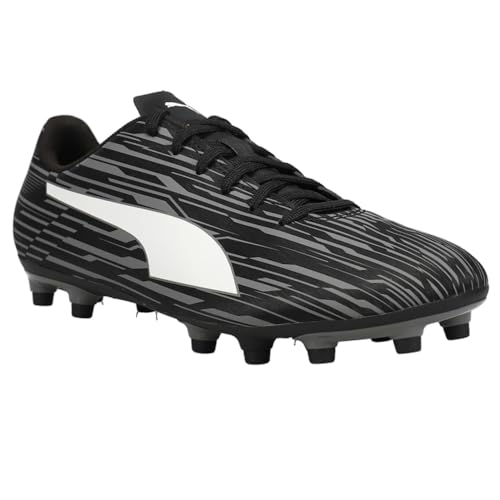 PUMA PUMA Men's RAPIDO III FIRM GROUND/ARTIFICIAL GROUND Soccer Cleat, Puma Black-Puma White-CASTLEROCK, 12.5