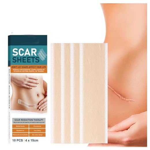 Silicone Scar Sheets, Reusable Concealer Patch 1.6’’x5.9’’, Scar Removal Tape For All Kinds Of Scars, Like Blemish Scars, Birthmarks,Surgical,Burn（Pack of 10pcs） (1.6“x5.9” Sheet)