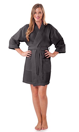 Image of Turquaz Lightweight Short Robes For Women Waffle Kimono Bathrobe - Soft, Fast-Drying, Long-Lasting Cotton Blend