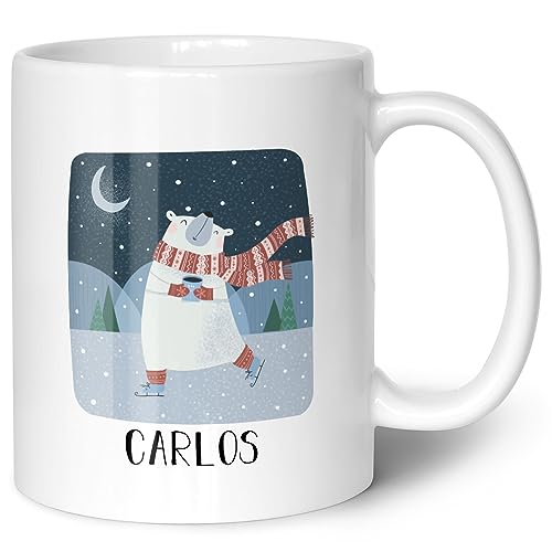 Tazza stampata con motivo natalizio – Delizie invernali – Personalizzata con nome – Tazza per vin brulé come regalo per fidanzata – Regali di Natale per lui e per lei – Colore Bianco
