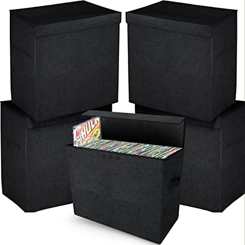 Storage Haus Comic Book Storage Box, Water-Resistant Comic Short Box with lids - Holds 150-175 Comics Heavy Duty Short Comic Bin With Non-Slip Bottom - Collapsible Stackable Comic Book Bin (5)