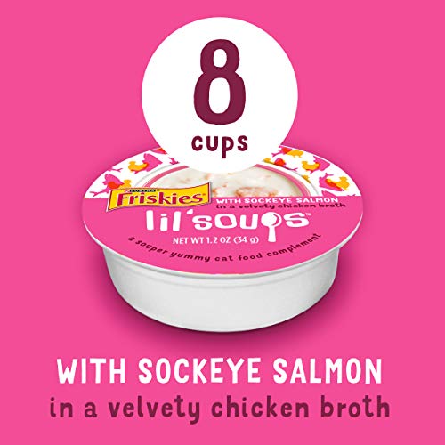 Purina Friskies Natural, Grain Free Wet Cat Food Complement, Lil' Soups With Sockeye Salmon In Chicken Broth - (8) 1.2 Oz. Cups #TOP1