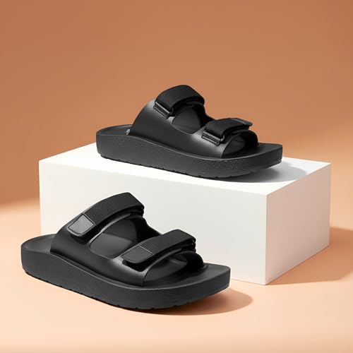 Image of BRUTON Men's Double Buckle Comfort Sandals | Adjustable Casual Slides | Soft Cushioned Lightweight Slip-On Sandals for Daily Wear, Walking & Outdoor