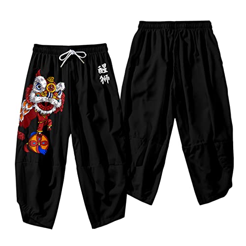 Image of DOSLAVIDA Men's Japanese Kimono Jacket Set Stylish Open Front Coat With Shorts Chinese Style Printed Cardigan Suit