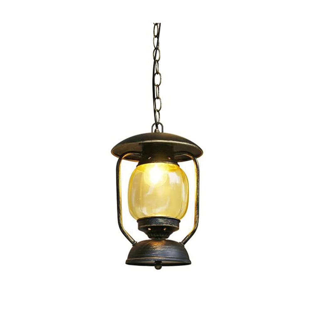 BLOOHK Vintage Lantern Pendant Light, Industrial Hanging Hurricane Lamp with Amber Glass, Rustic Antique Bronze Chandelier for Foyer, Kitchen Island, Bar