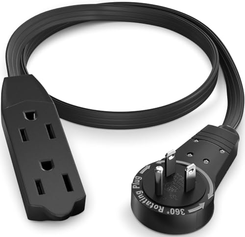 Maximm 1 Ft UL 360° Rotating Flat Plug Extension Cord, 3-Outlet, 16/3 AWG