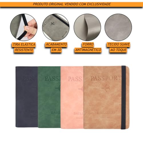 BAELLERRY Porta Passaporte Couro com Faixa Elástica Compartimentos para Documentos de Embarque e Car