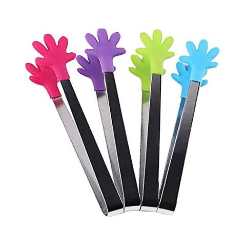 Hillento 4 PCS Mini Tongs/Ice Tongs with Perfectly Designed Silicone Hand Shape Tongs Best Kitchen Gadgets, for Muffins, Pancakes, Cookies, Chocolate Cover