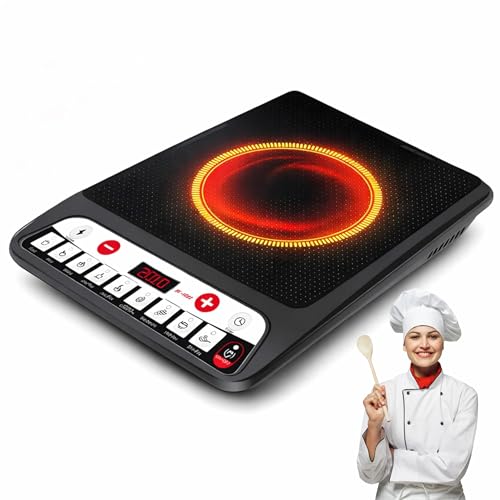 Image of Drumsotne 2000W Portable Infrared Induction Cooktop - Digital Ceramic Glass Electric Hot Plate with Touch Controls, 8 Preset Cooking Modes, Timer - Compatible with All Cookware