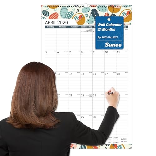 SUNEE 2026 Wall Calendar Large 22.75"x15.5", 21 Month Calendar (Ends December 2027), Vertical Extra Large, Seasons Color