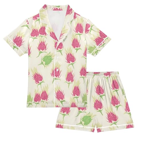 Pitaya Pattern Pajamas Set Summer Button Down Sleepwear Pjs Sets Comfy Loungewear